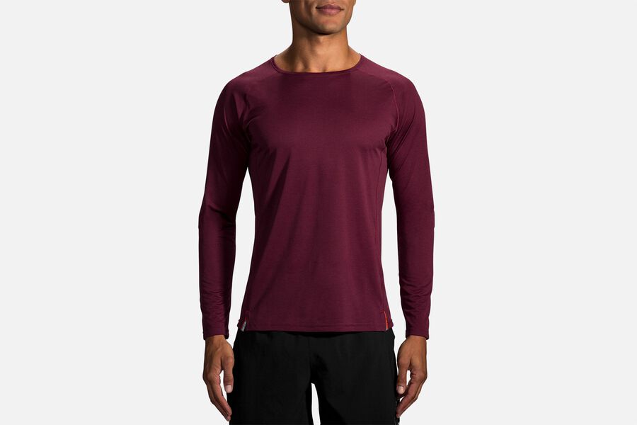 Brooks Men's Ghost Long Sleeve Tops Heather Merlot ( IBMRG3957 )